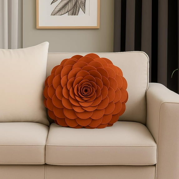 Fennco Styles Eva's Flower Garden Decorative Throw Pillow with Insert - 13 inches Round (Terracotta, 13" Case+Insert)