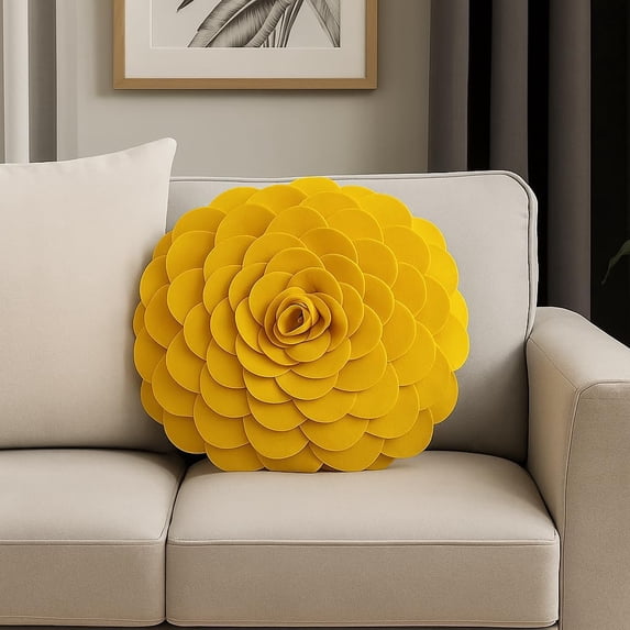 Fennco Styles Eva's Flower Garden Decorative Throw Pillow with Insert - 16 inches Round (Gold, 16" Case+Insert)