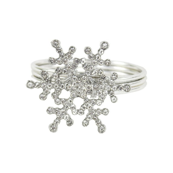 Fennco Styles Exquisite Crystal Rhinestone Snowflake Metal Napkin Rings, Set of 4 - Silver