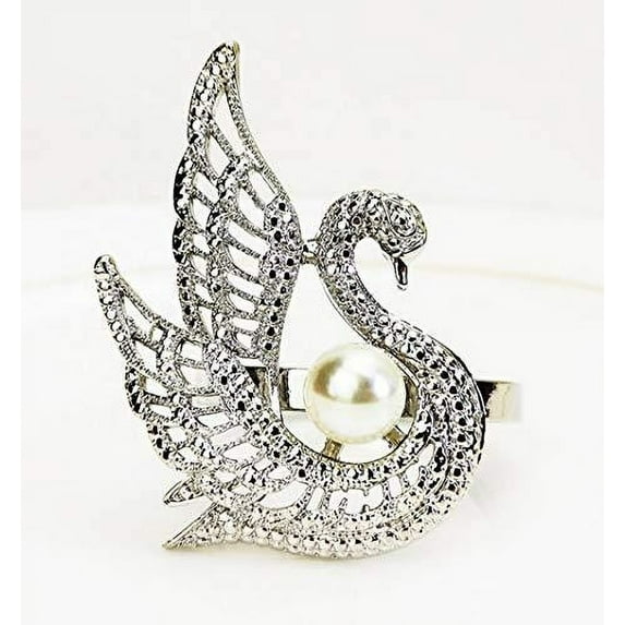 Fennco Styles Exquisite Swan Pearl Metal Napkin Rings, Set of 4