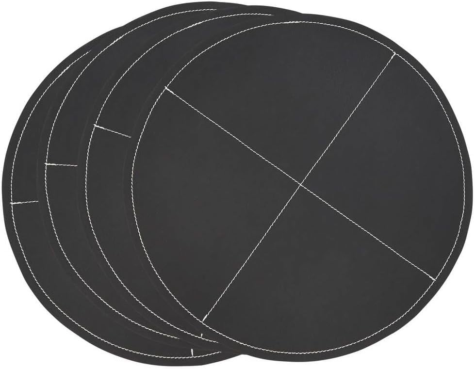 Black Faux Leather Round Placemats with Stitching, Set of 4