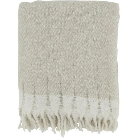 Fennco Styles Faux Mohair Herringbone Throw Blanket 50" W x 60" L – Grey Cozy Fringe Blanket for Home, Couch, Bedroom, Living Room, Office, and Holiday Décor