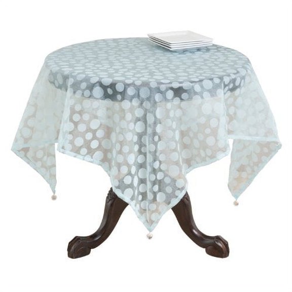 Fennco Styles Flocked Dot Design Organza Table Topper - One Piece - 10 Colors - 54" Square (Aqua)