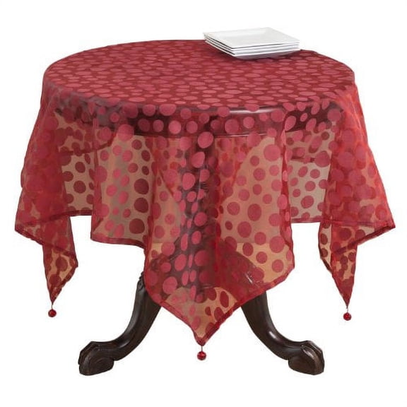 Fennco Styles Flocked Dot Design Organza Table Topper - One Piece - 10 Colors - 54" Square (Burgundy)