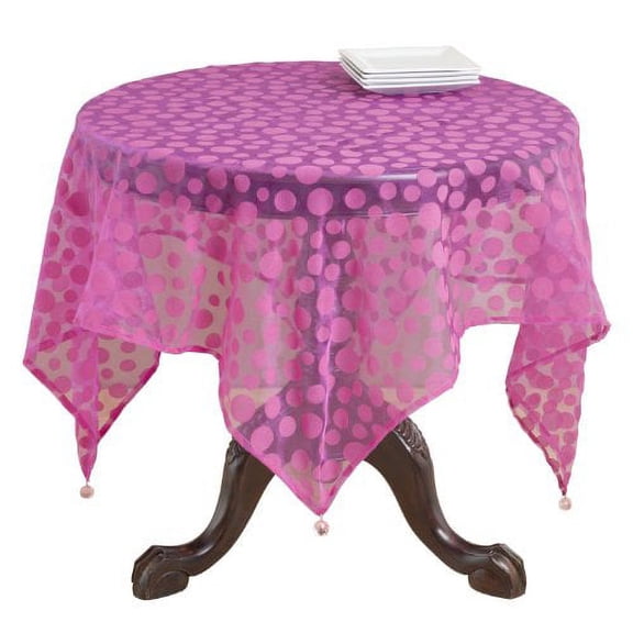 Fennco Styles Flocked Dot Design Organza Table Topper - One Piece - 10 Colors - 54" Square (Fuchsia)