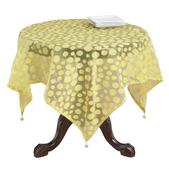 Fennco Styles Flocked Dot Design Organza Table Topper - One Piece - 10 Colors - 54" Square (Lime)