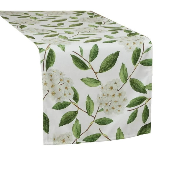 Fennco Styles Floral Design 16 x 72 Inch Rectangular Table Runner White Green