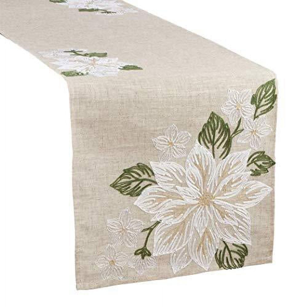 Natural Embroidered Floral Design Table Runner, 16" x 70"