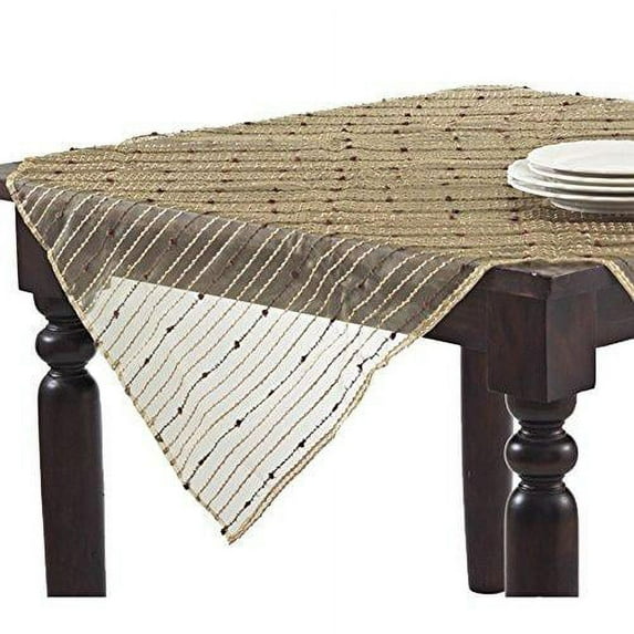 Fennco Styles Fontani Fuzzy Stripe Sheer Ivory Tablecloth, One Piece.