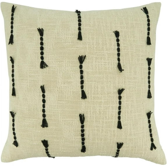 Fennco Styles Frayed Stitch Line Cotton Decorative Throw Pillow Cover 20" W x 20" L - Black Stripe Cushion Case for Home, Couch, Office, Bedroom and Living Room Décor