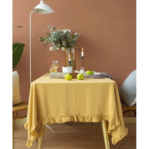 Fennco Styles French Ruffled Border Cotton Woven Tablecloth