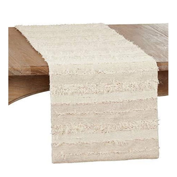 Fennco Styles Fringe Stripe Cotton Table Runner 16" W x 72" L - Ivory Table Cover for Home Décor, Dining Table, Banquet, Family Gathering, Everyday Use and Special Occasion