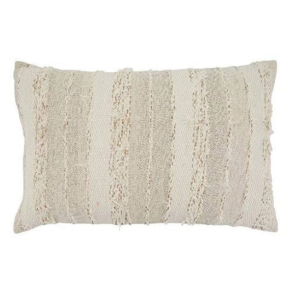 Fennco Styles Fringe Striped Design Cotton Decorative Throw Pillow – Ivory Accent Cushion for Home, Couch, Bedroom, Living Room and Office Décor
