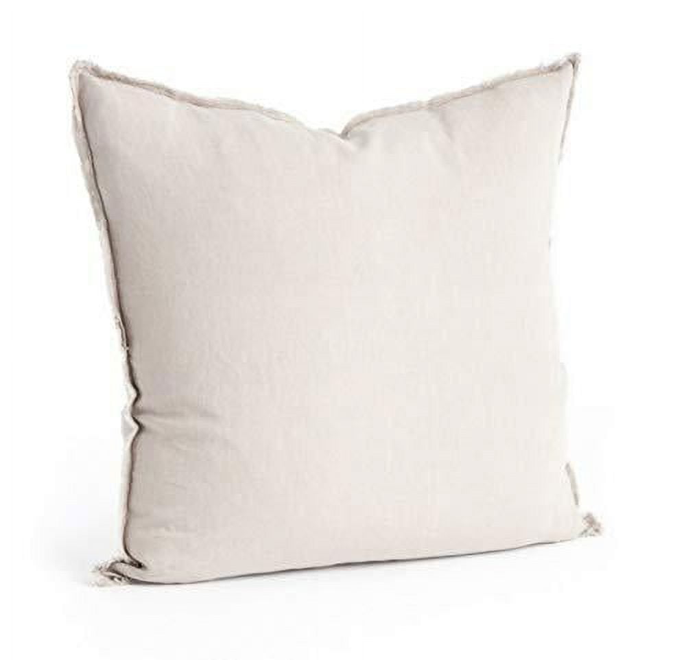 Natural Linen Square Throw Pillow with Fringed Edges