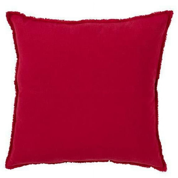 Fennco Styles Fringed Design Down Filled Linen 20-Inch Throw Pillow (Red)