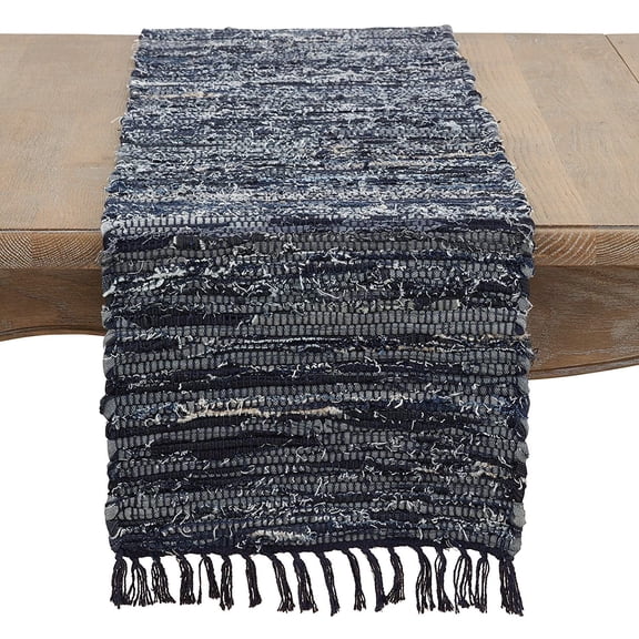 Fennco Styles Gênes Collection Bohemian Chindi 100% Pure Cotton 13 x 120 Inch Table Runner – Navy Blue Woven Table Cover for Everyday Use, Banquets, Wedding and Special Occasion