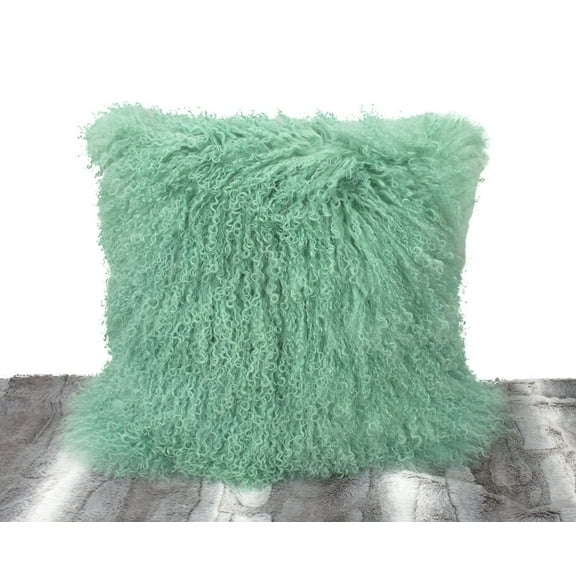 Fennco Styles Geniune Mongolian Lamb Fur Throw Pillow (Mint, 16"x16" Pillow)