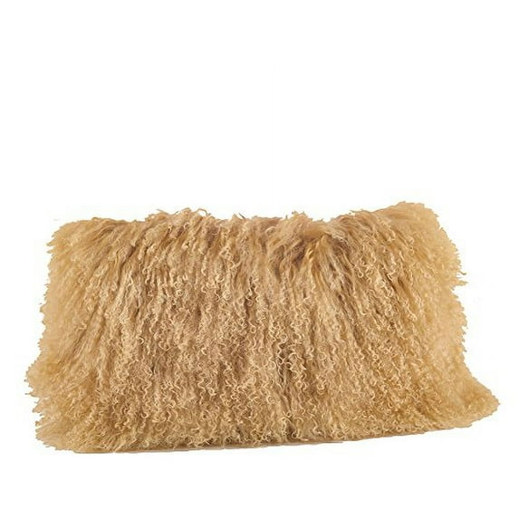 Fennco Styles Genuine Mongolian Lamb Fur Down Filled Decorative Throw Pillow, Many Colors (12"x20" Rectangular, Gold)
