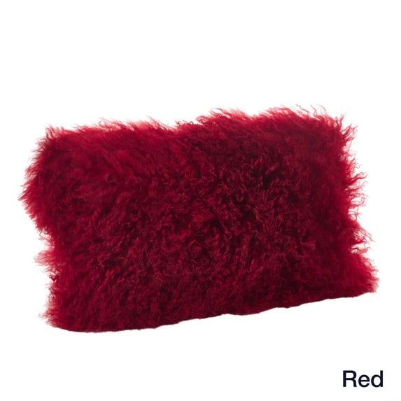 Fennco Styles Genuine Mongolian Lamb Fur Down Filled Decorative Throw Pillow, Many Colors (12"x20" Rectangular, Red)