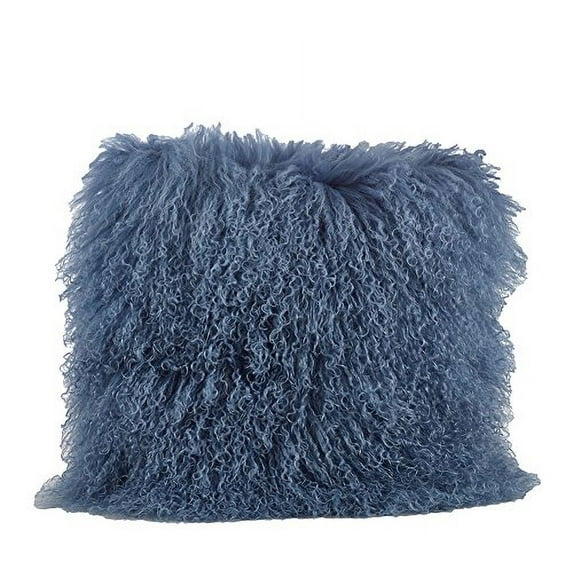 Fennco Styles Genuine Mongolian Lamb Fur Down Filled Decorative Throw Pillow, Many Colors (16-inch Square , Blue-grey)