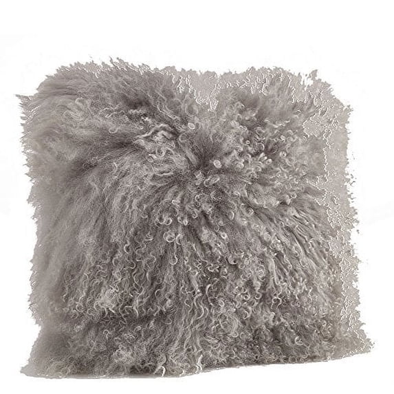 Fennco Styles Genuine Mongolian Lamb Fur Down Filled Decorative Throw Pillow, Many Colors (20-inch Square , Fog )