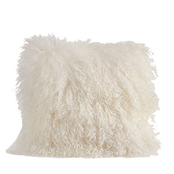 Fennco Styles Genuine Mongolian Lamb Fur Down Filled Decorative Throw Pillow, Many Colors (20-inch Square , Ivory )