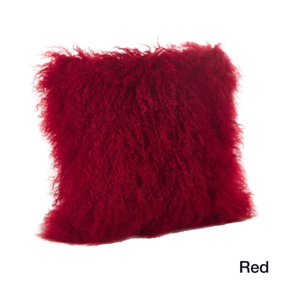Fennco Styles Genuine Mongolian Lamb Fur Down Filled Decorative Throw Pillow, Many Colors (20-inch Square, Red)