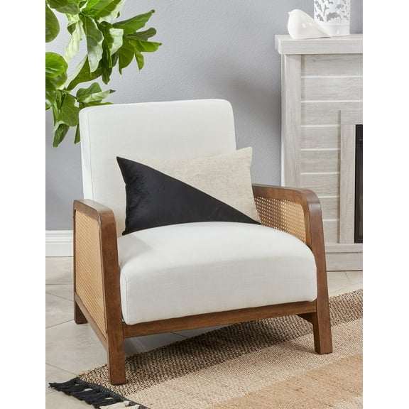 Fennco Styles Geometric Color Blocked Two-Tone Velvet Decorative Lumbar Throw Pillow Cover 12" W x 20" L - Black Accent Cushion Case for Home, Couch, Living Room and Office Décor