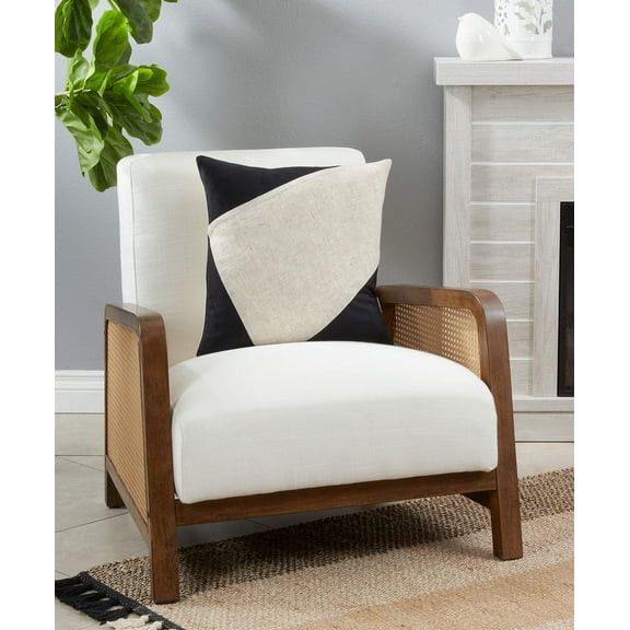 Fennco Styles Geometric Color Blocked Two-Tone Velvet Decorative Throw Pillow 18" W x 18" L - Black Accent Cushion for Home, Couch, Living Room and Office Décor