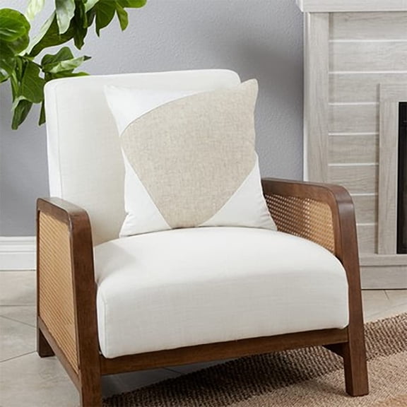 Fennco Styles Geometric Color Blocked Two-Tone Velvet Decorative Throw Pillow Cover 18" W x 18" L - White Accent Cushion Case for Home, Couch, Living Room and Office Décor