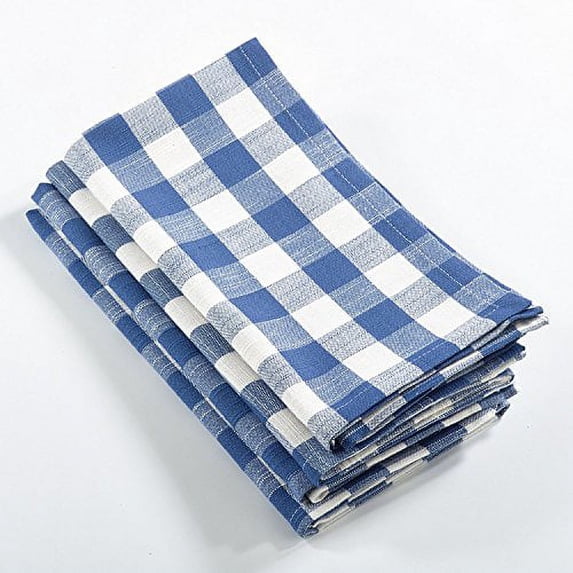 Fennco Styles Gingham Plaid Cotton Napkins - 6 Colors - Set of 4 (French Blue)