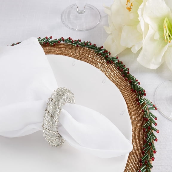Fennco Styles Glamorous Sparkle Beaded Napkin Rings, Set of 4 - Silver Elegant Napkin Holders for Home, Dining Table, Banquets Décor, Weddings and Special Occasions