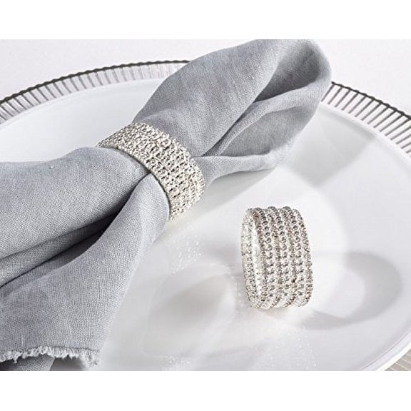 Fennco Styles Glass Stone Wedding Dining Napkin Ring - Silver - Set of 4