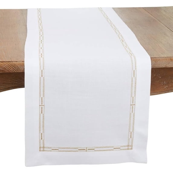 Fennco Styles Gold Embroidered Border Table Runner 16" W x 72" L - Metallic Design Table Cover for Home Décor, Everyday Use, Christmas, Banquets and Special Events
