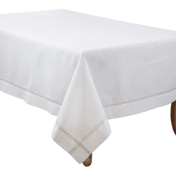 Fennco Styles Gold Embroidered Border Tablecloth 65" W X 90" L - Metallic Design Square Table Cover for Home Décor, Everyday Use, Christmas, Banquets and Special Events
