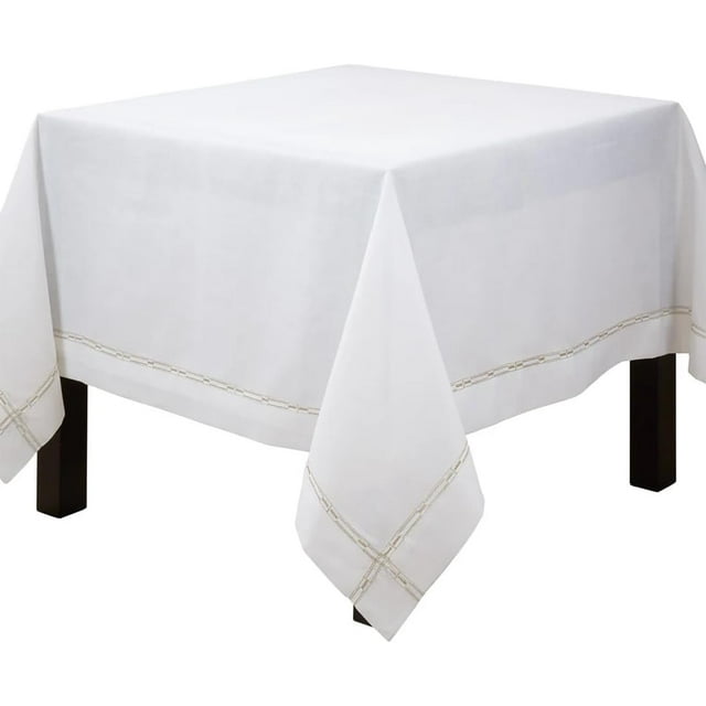 Fennco Styles Gold Embroidered Border Tablecloth 72" W X 72" L - Metallic Design Square Table Cover for Home Décor, Everyday Use, Christmas, Banquets and Special Events