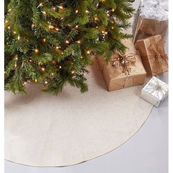 Fennco Styles Gold Piping Design Decorative Christmas Tree Skirt 72 Inch Round - Linen Blend Holiday Tree Skirt for Home, Christmas Tree, Indoor Outdoor Decoration and Special Events