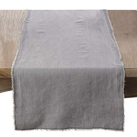Fennco Styles Graciella Fringed Stone Washed Design 100% Linen Table Runner - 16"x72"