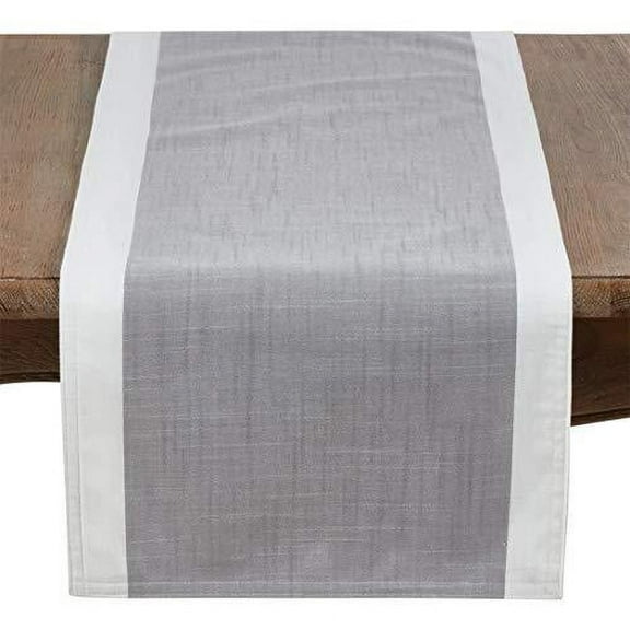 Fennco Styles Grey and White Two Tone Banded Border Table Runner 16 x 54 Inch - Classic Table Cover for Everyday Use, Banquets, Family Gathering and Special Events