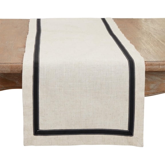Fennco Styles Grosgrain Accent Decorative Table Runner 16" W X 54" L - Black Ribbon Design Table Cover for Everyday Use, Dining Room Décor, Family Gatherings and Special Occasions