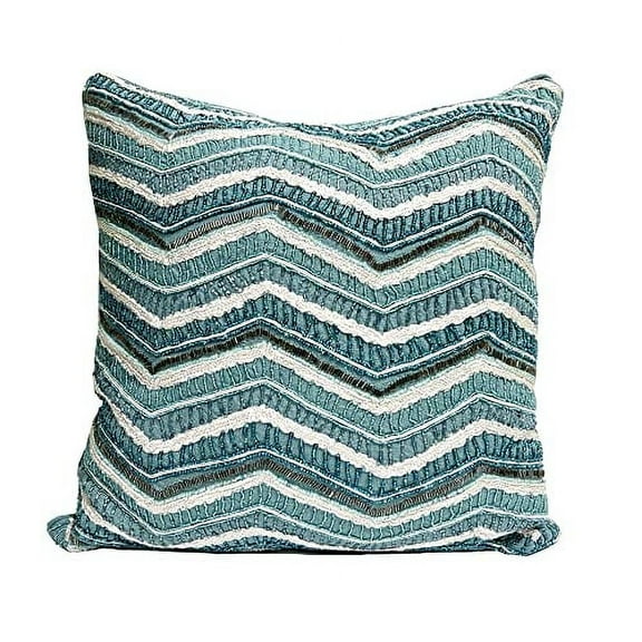 Fennco Styles Hand Beaded Bellissima Zigzag Down Filled Throw Pillow, 17-inch Square