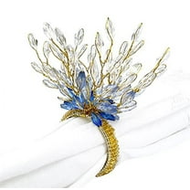 Fennco Styles Hand Beaded Blue Flower Design Decorative Napkin Rings, Set of 4 - Multicolored Beads Napkin Holders for Home, Dining Table, Banquets, Christmas Décor and Special Occasion