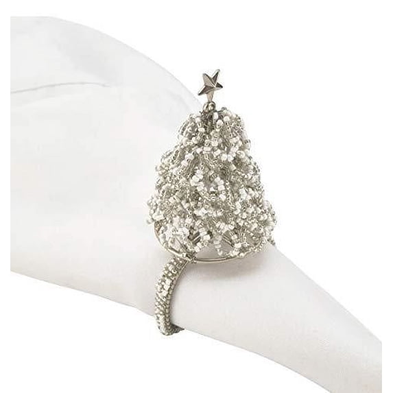 Fennco Styles Hand Beaded Christmas Tree Metal Napkin Rings, Set of 4