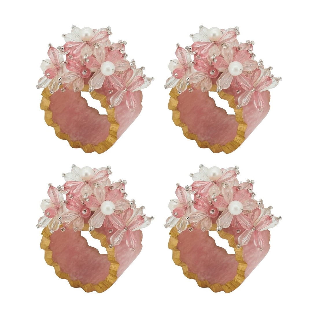Pink Floral Beaded Iron Napkin Rings, Set of 4