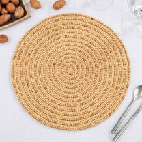 Fennco Styles Hand Beaded Spiral Swirl Design Placemat 14" Round, 1-Piece - Natural Wood Beads and Jute Table Mat for Home Décor, Family Gathering, Banquets, Everyday Use and Special Occasion