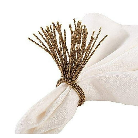 Fennco Styles Hand Beaded Spray Design Decorative Napkin Rings - Set of 4