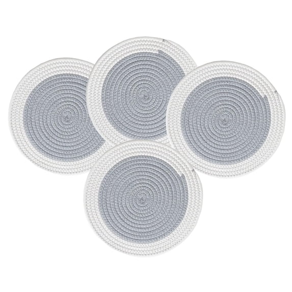 Fennco Styles Hand Braided Reversible Two-Tone Cotton Blend Placemats 14" Round, Set of 4 - Blue-Grey Woven Texture Heat Resistant Insulation Table Mats for Home, Kitchen Décor, Dining Table, Holidays
