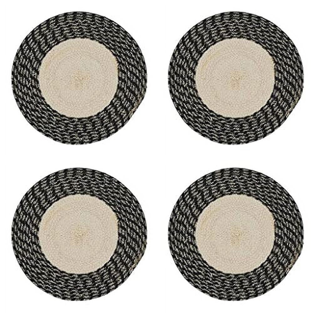 Hand Braided Round Cotton Placemats Set of 4, Black