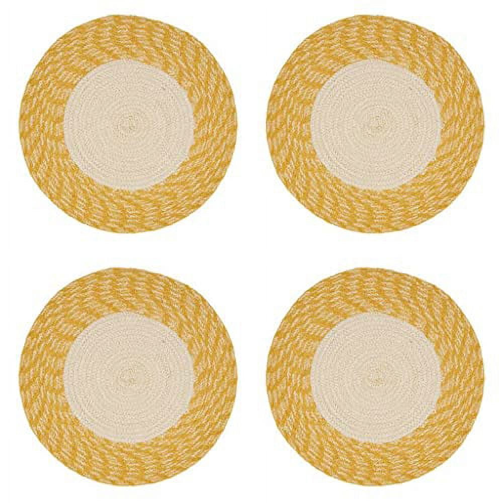 Yellow and Beige Hand Braided Cotton Round Placemats, Set of 4