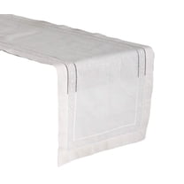 Fennco Styles Hand Hemstitched and Embroidered Swiss Dot Table Runner 16"x36" Beige